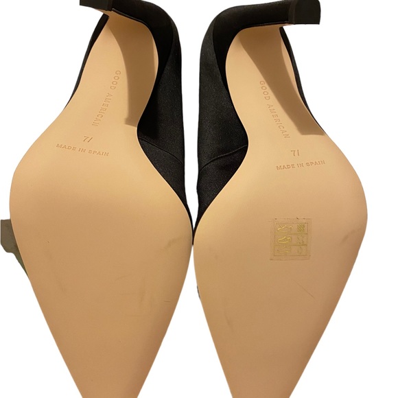 NEW Good American Black Satin Pumps Heels 4” high - Picture 6 of 7